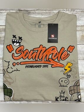 Southpole Graffiti Bear's Cream Tee with Orange and Black Print New with Tag XL